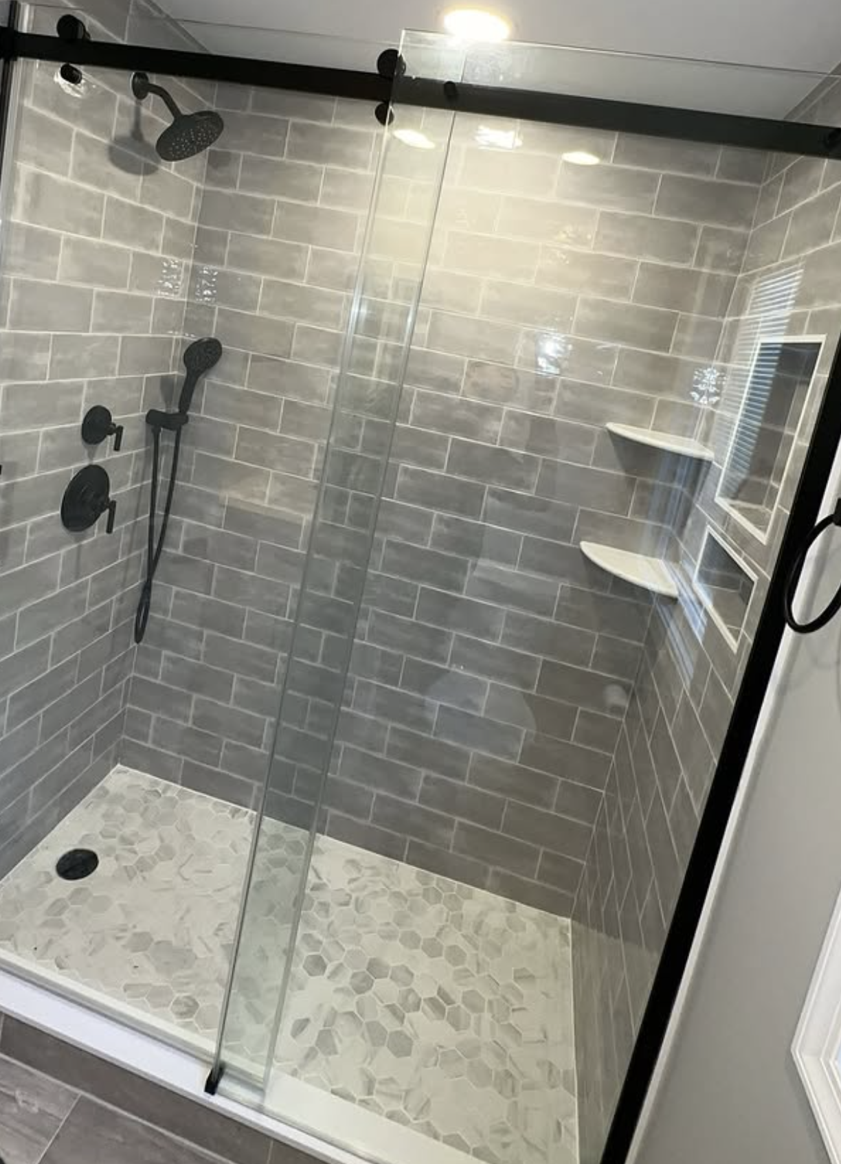 Grey subway tile shower in Spotswood, NJ