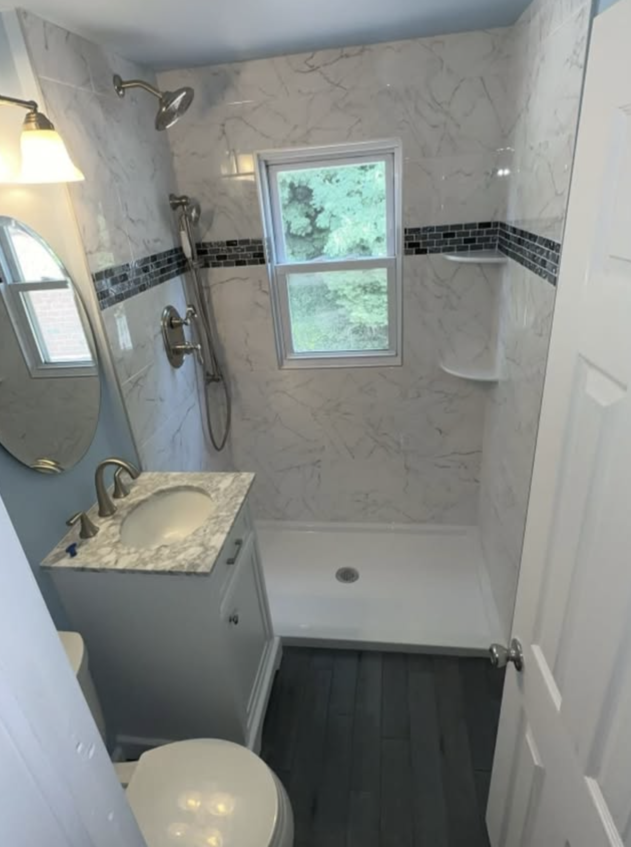 Marble shower with window in South River, NJ