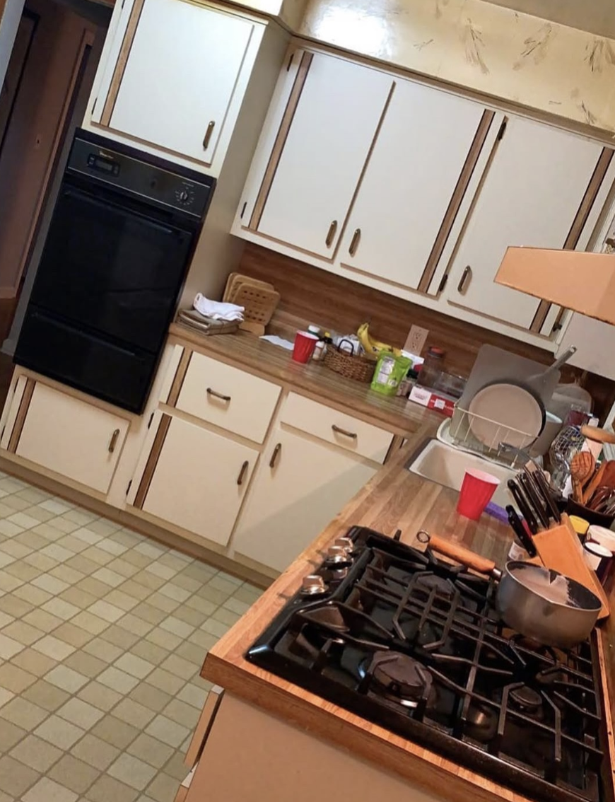 Dated kitchen with laminate counters before remodel in Parlin, NJ