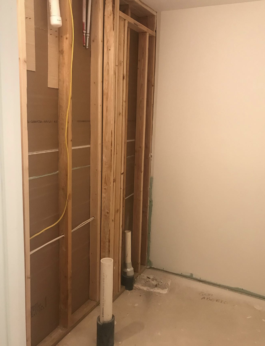 Bathroom plumbing rough-in and framing before tile install in Sayreville, NJ